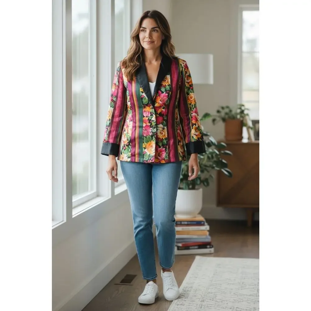 Victoria's Secret Vintage‎ Gold Label Floral Satin Small Jacket Smoking Jacket